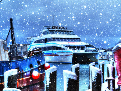 Hy-Line ferry docking in the snow