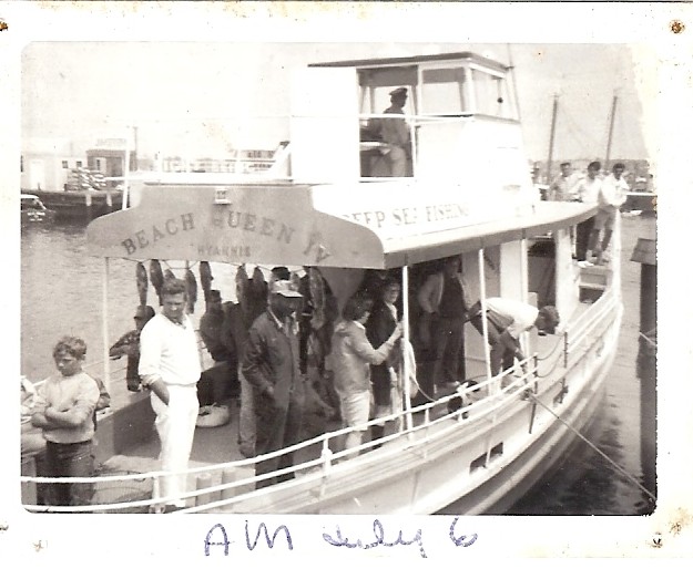 black and white photo men on old fishing boat out of Hyannis Cape Cod